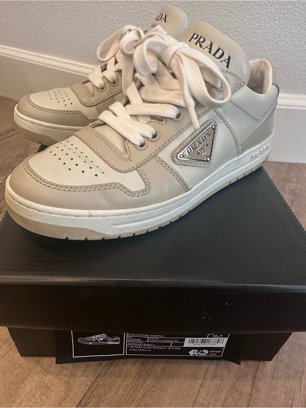 Prada Women’s Off-White Leather Low-Top Sneakers